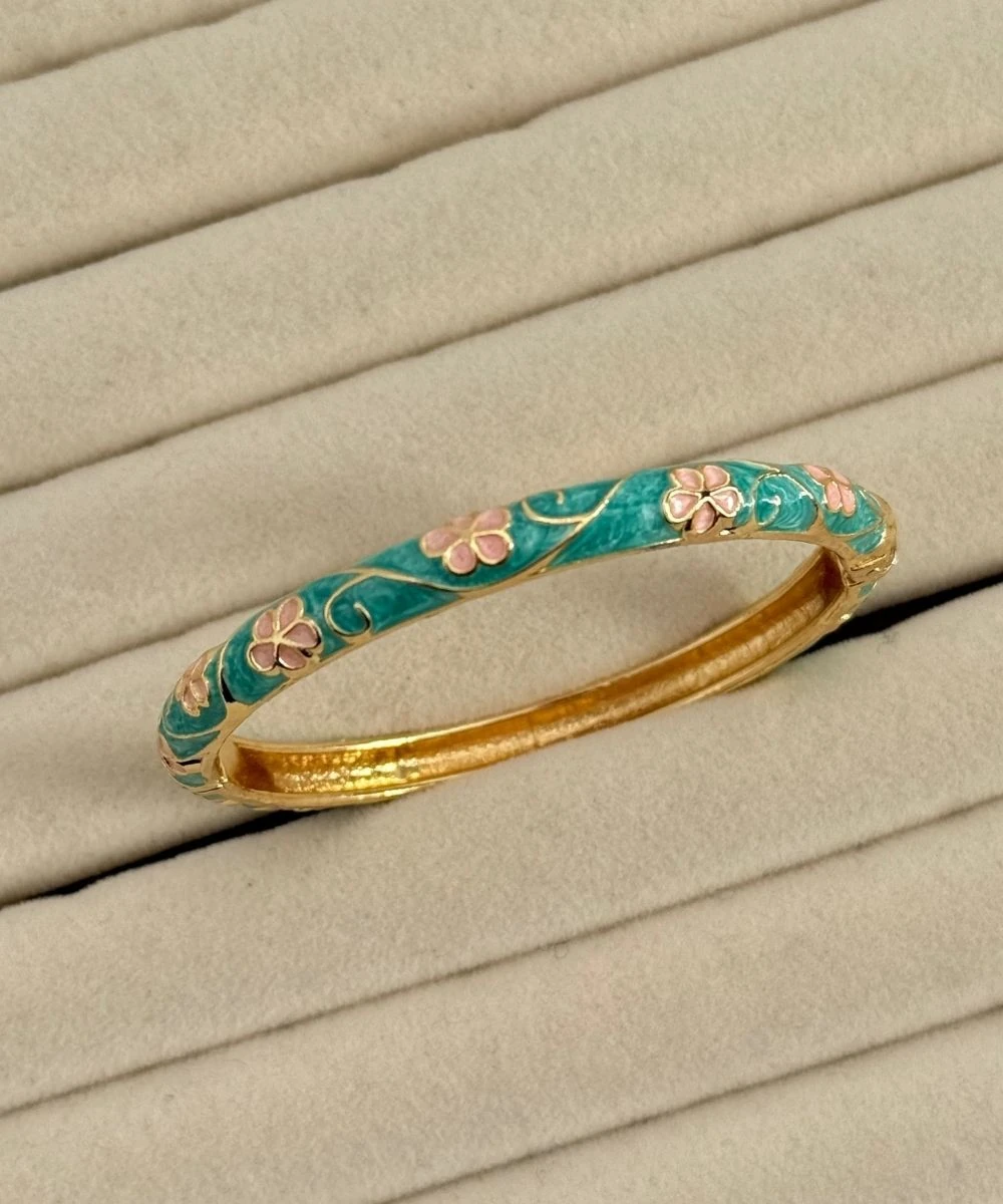 Mineli Okyanus Mavisi Pembe Çiçek Kelepçe