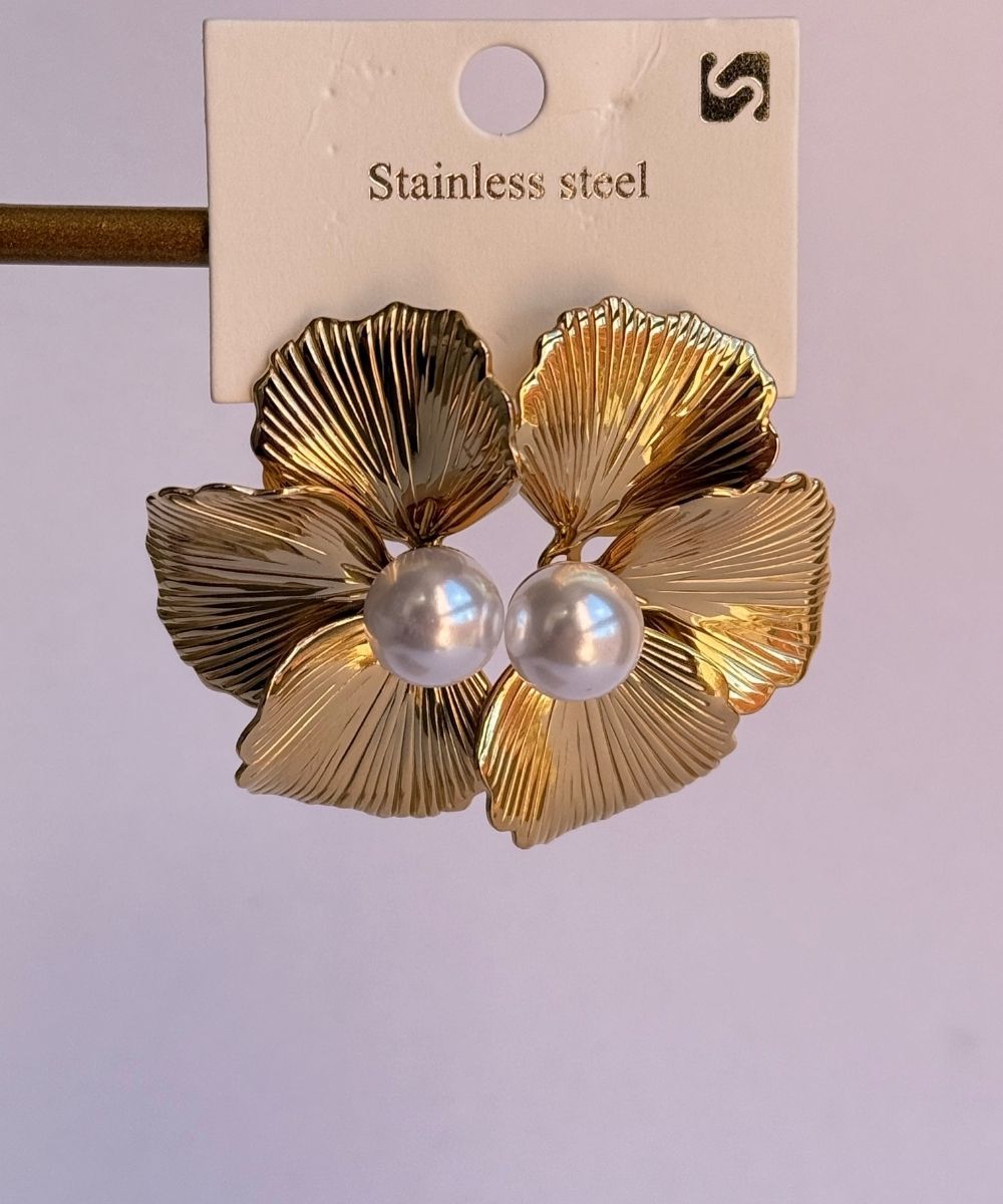 Çelik 2'Li İncili Çiçek Küpe