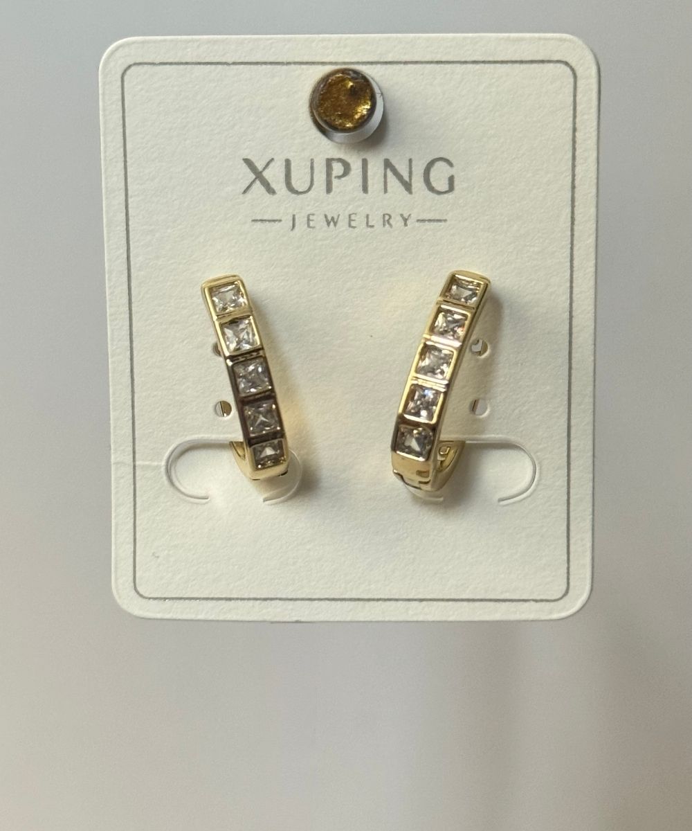 Xuping Kare Beş Taşlı Küpe
