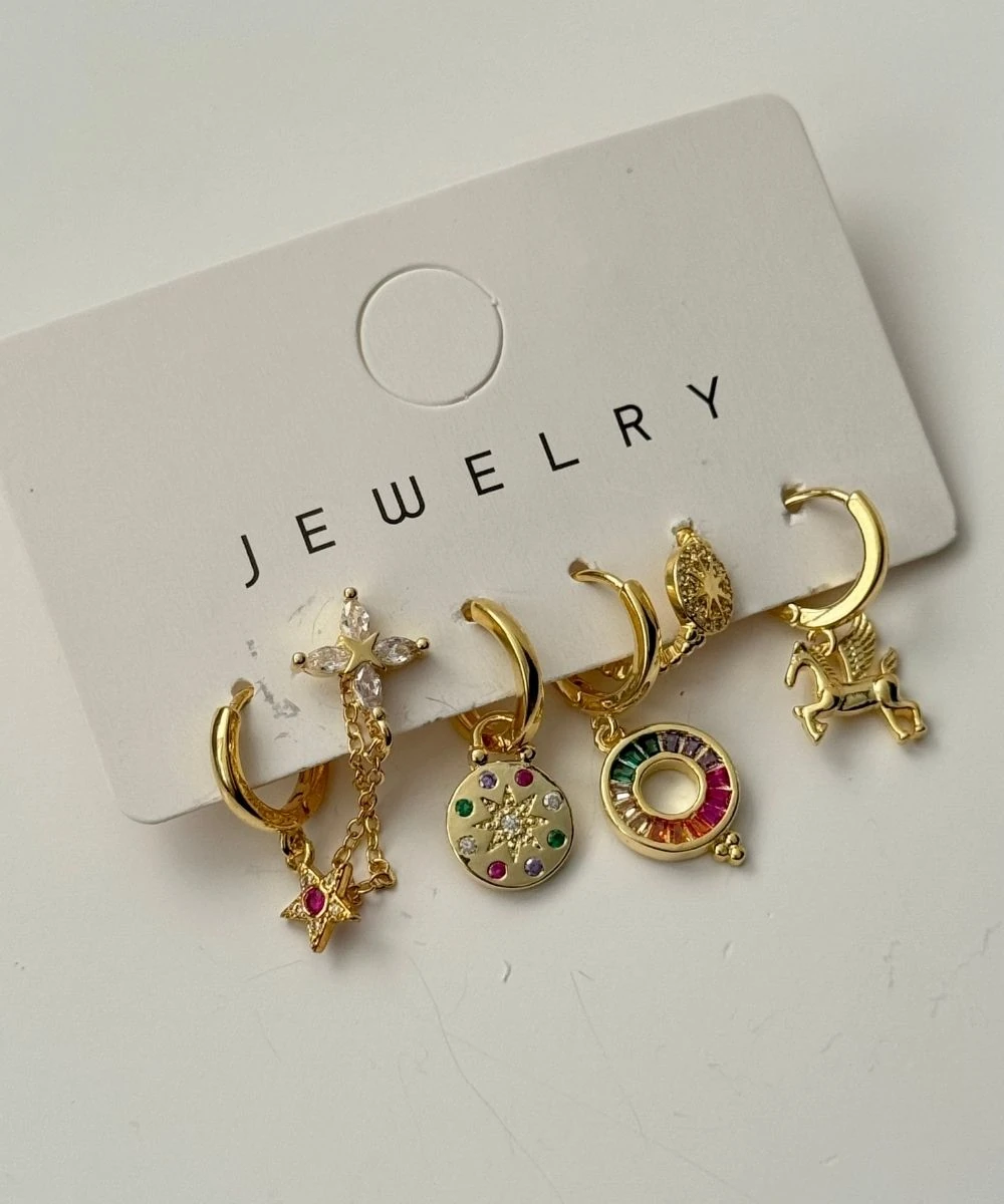 Bijuteri Renkli Halka Unicorn 6'Lı Küpe