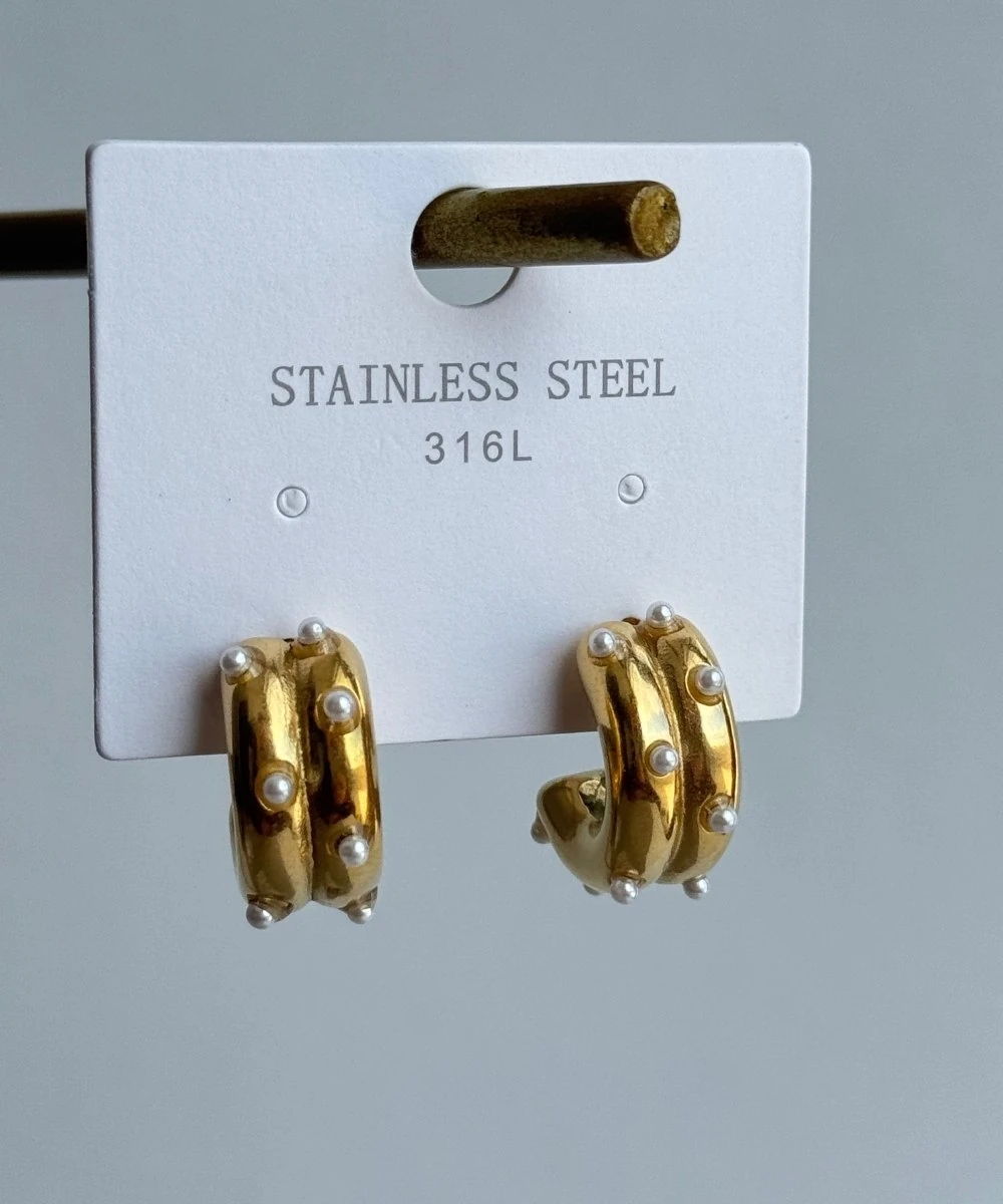 Çelik Salt İncili Küpe