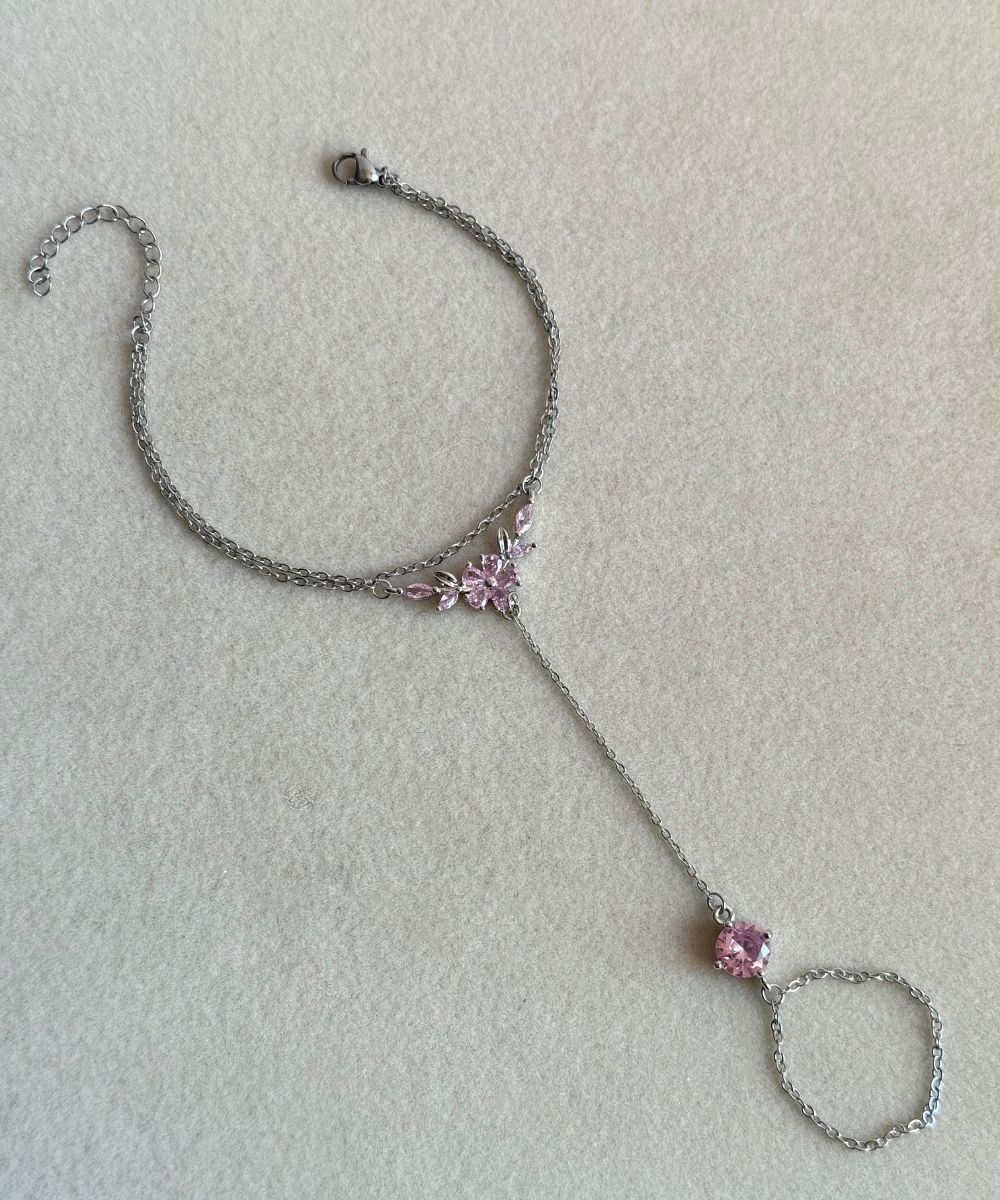 Çelik Çoklu Pembe Taşlı Kuzey Yıldızı Silver Şahmeran