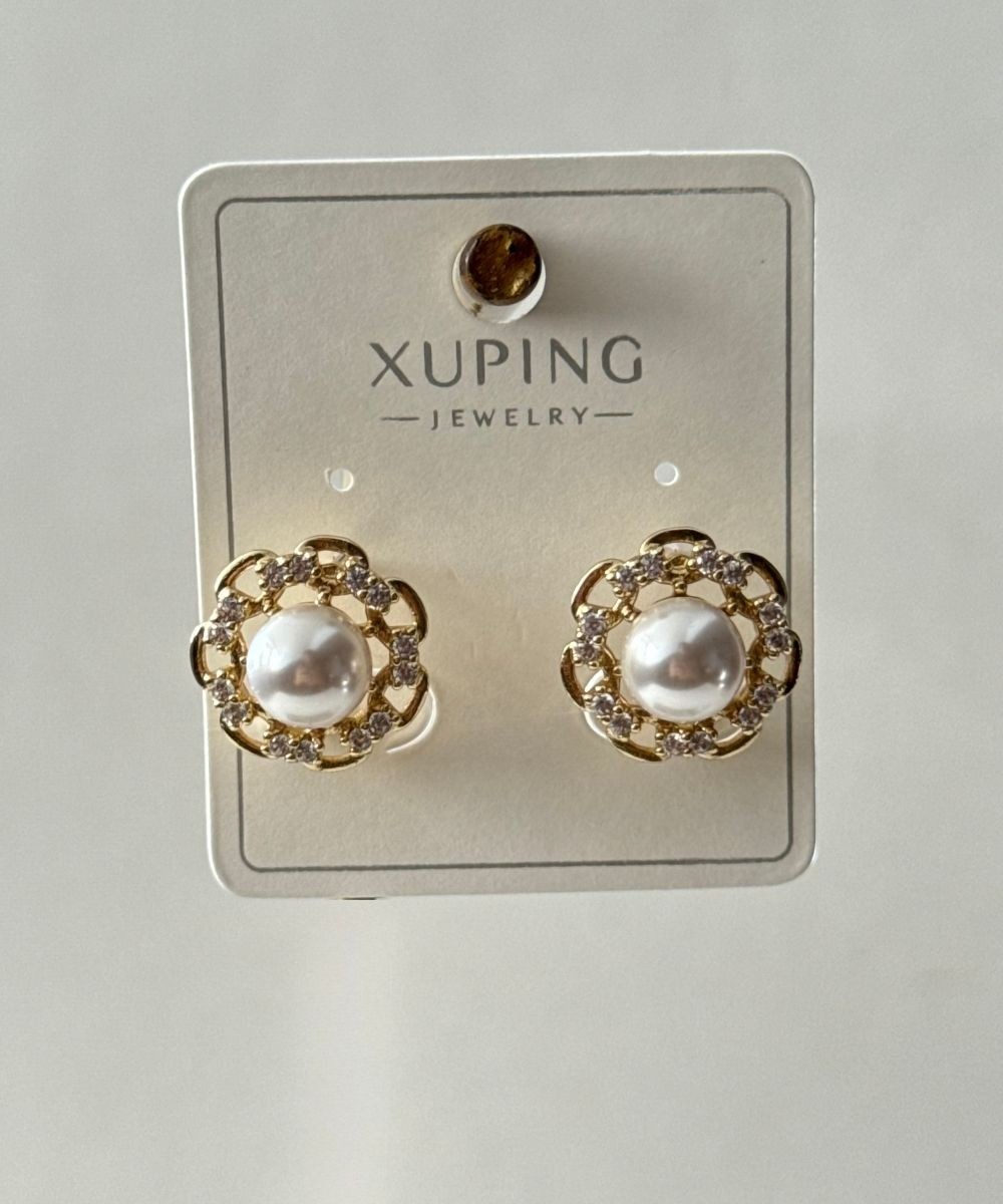 Xuping Çiçek Desenli İncili Küpe