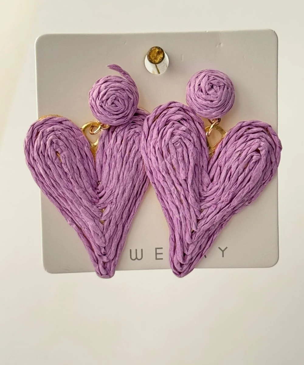 Bijuteri Pembe Hasır Kalp Küpe