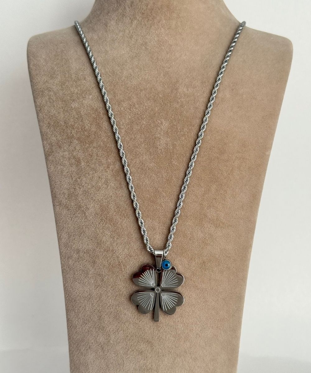 Çelik Yonca Burgu 60Cm Silver Kolye
