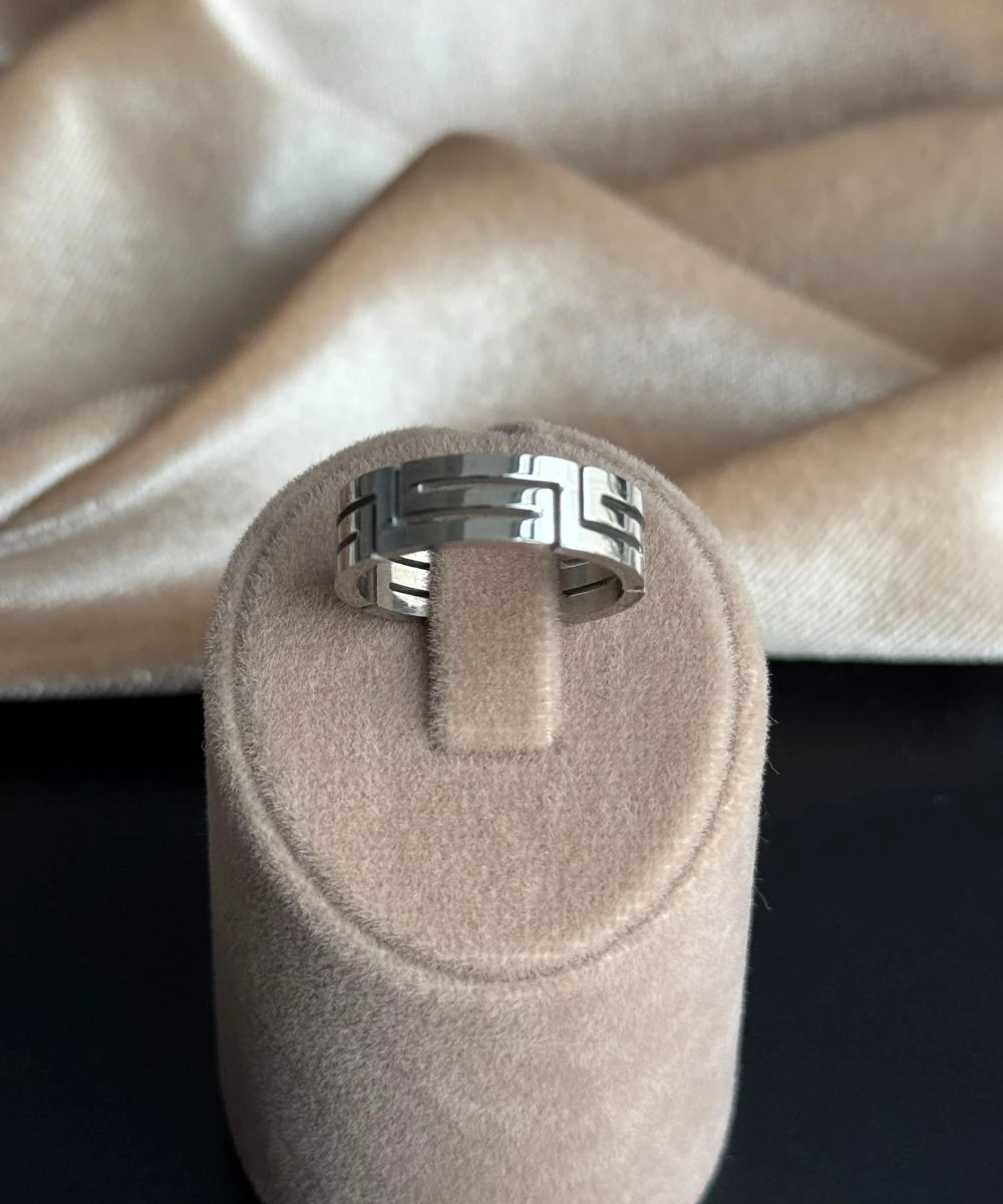 Çelik Labirent Silver Ayarlamalı Yüzük