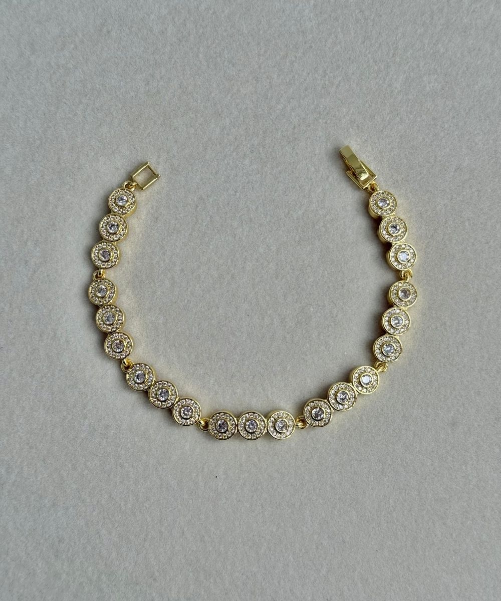 Zirkon Üçlü Taşlı Gold Bileklik