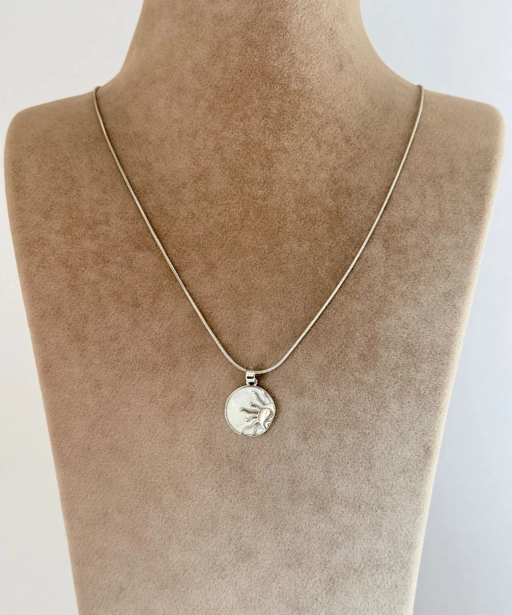 Çelik  Yuvarlak Batan Güneş Silver Kolye