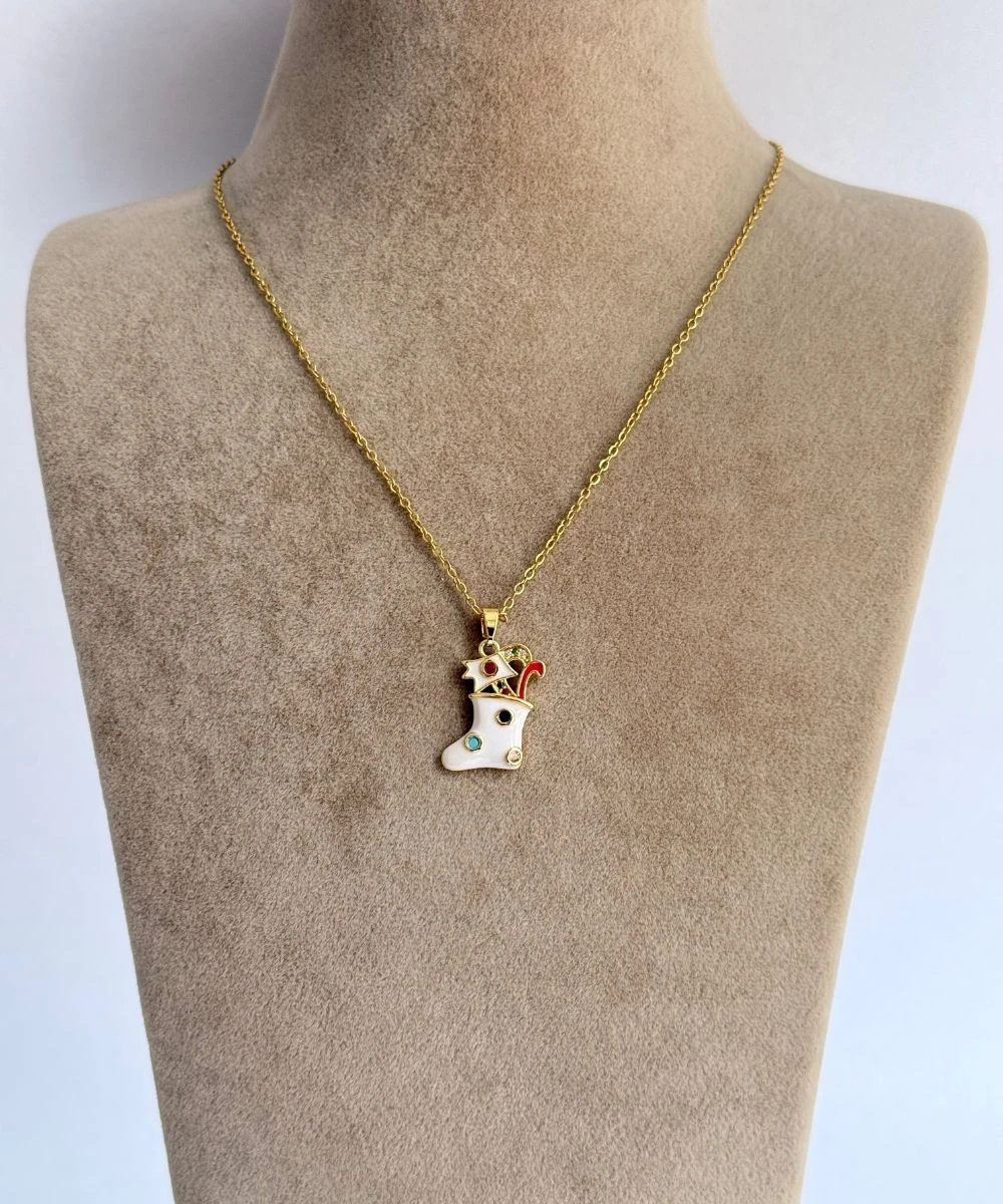 Çelik  Beyaz Noel Çizmesi Kolye