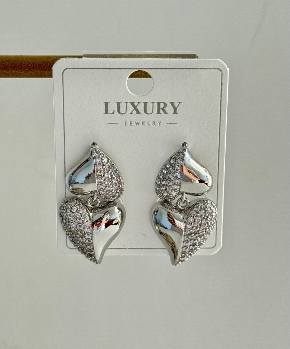 Luxury 2'Li Taşlı Kalp Küpe