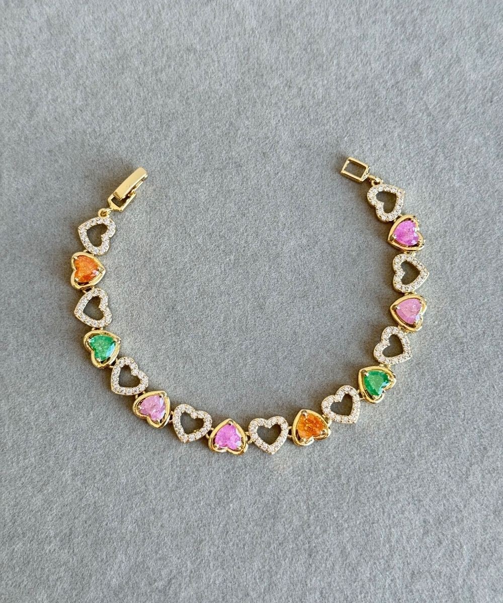 Cmjewelry Kalp Renkli Taşlı  Bileklik
