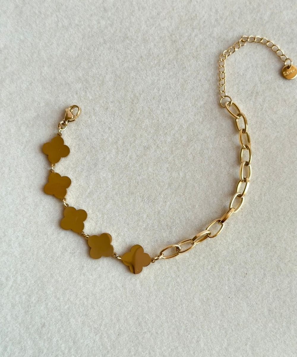 Çelik Yarı Yonca Yarı Sade Bileklik