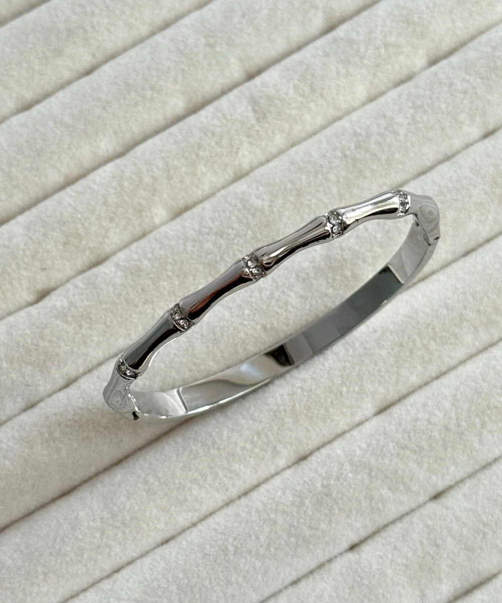 Çelik Taşlı Minimal Kemik Şekilli Silver Kelepçe