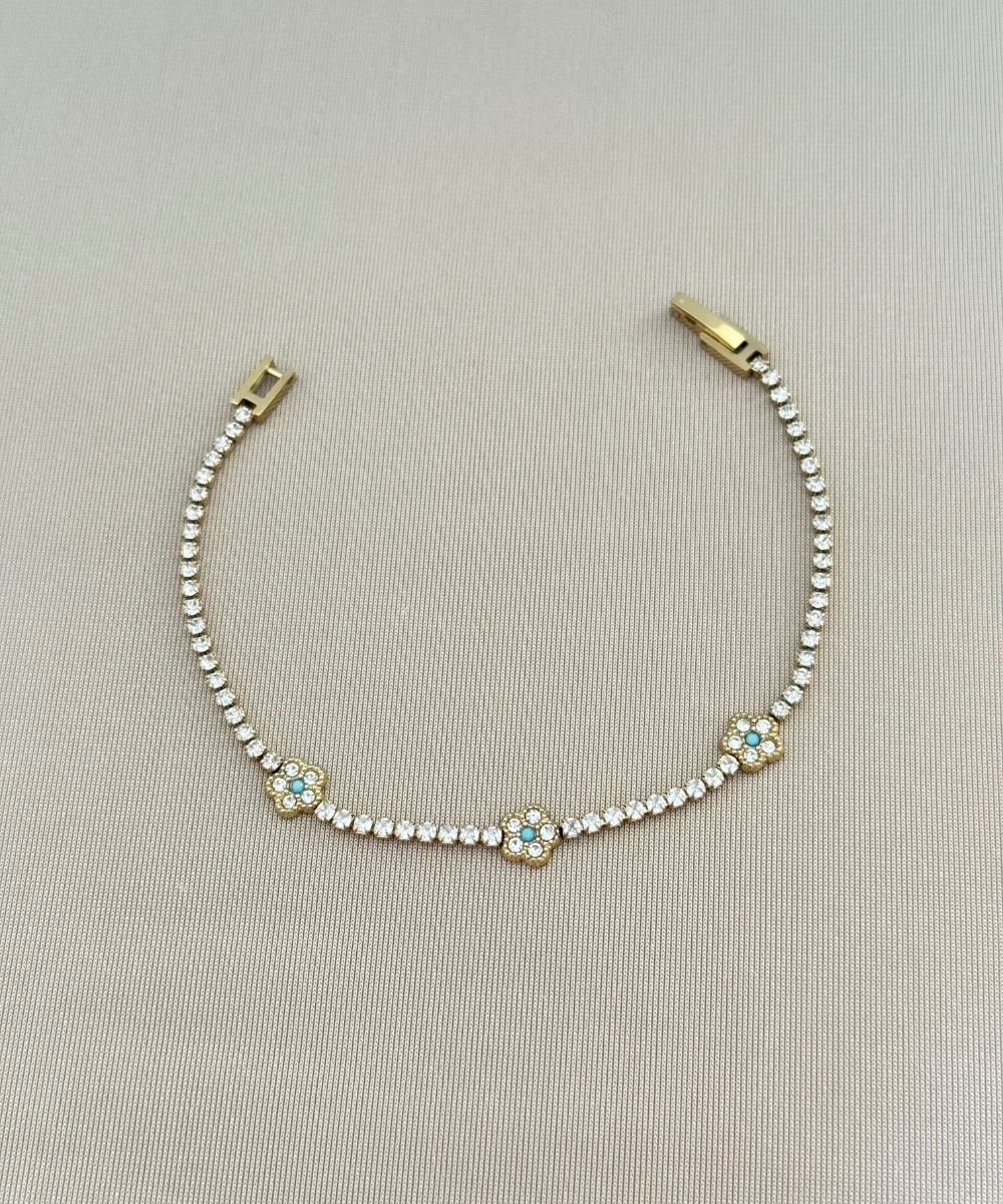 Çelik Yonca Taşlı Suyolu Silver Bileklik