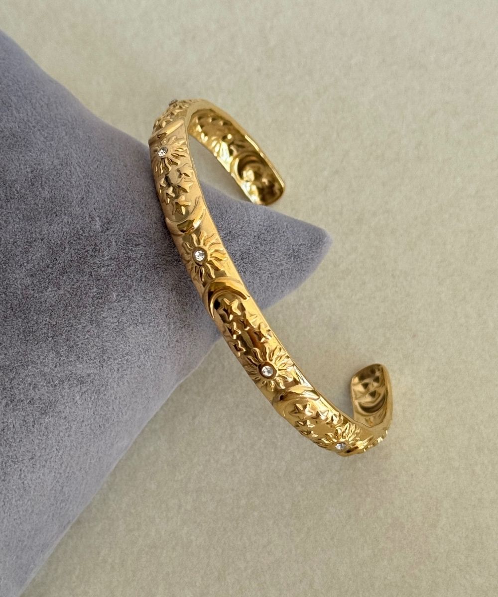 Çelik Gece Beyaz Taşlı Vintage Kelepçe