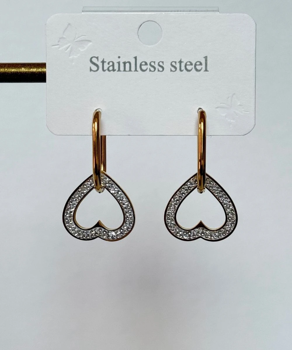 Çelik 2'Li Taşlı Boşluk Kalp Küpe