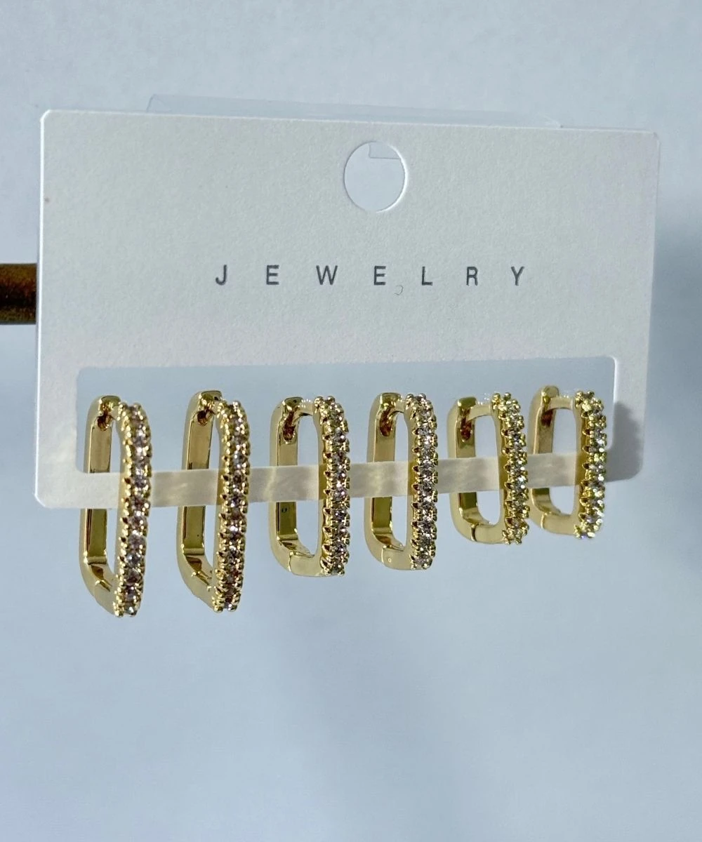 Bijuteri Taşlı Dörtgen 6'Lı  Küpe