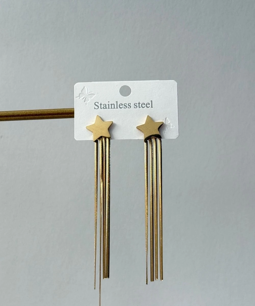 Çelik 2'Li Sallantılı Yıldız Küpe