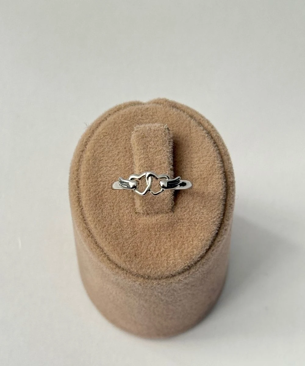 Pirinç 2'Li Kanatlı Kalp Yüzük