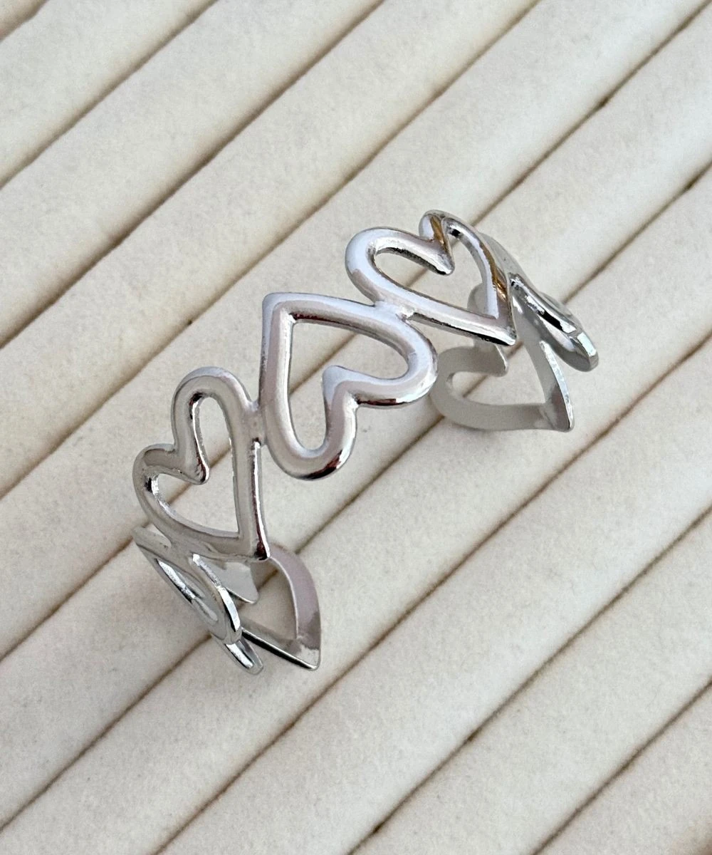 Çelik Çoklu Kalp Silver Kelepçe