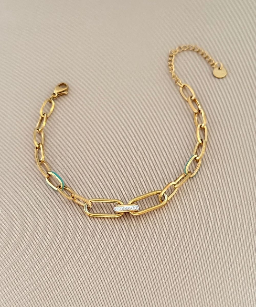 Çelik Taşlı İç İçe Klasik Zincirli Bileklik