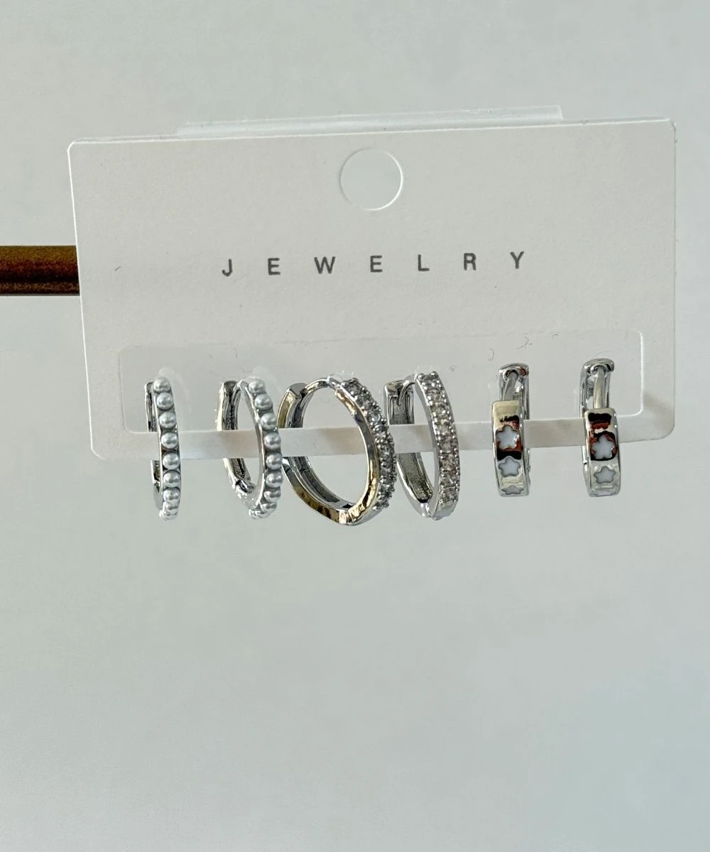 Bijuteri 6'Lı İnci Taşlı Halka Küpe