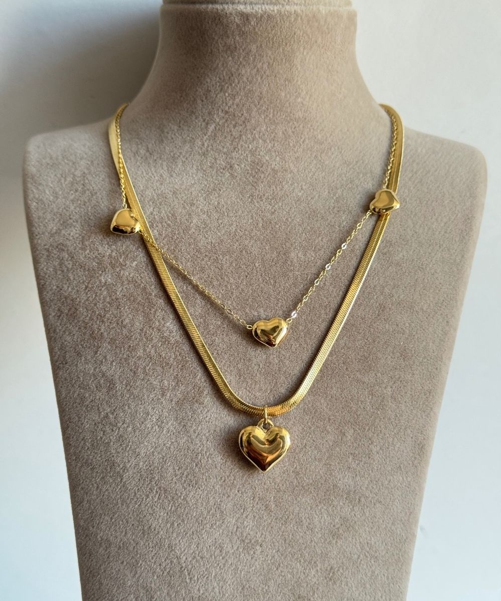 Çelik 2'Li Kalp Gold Kolye