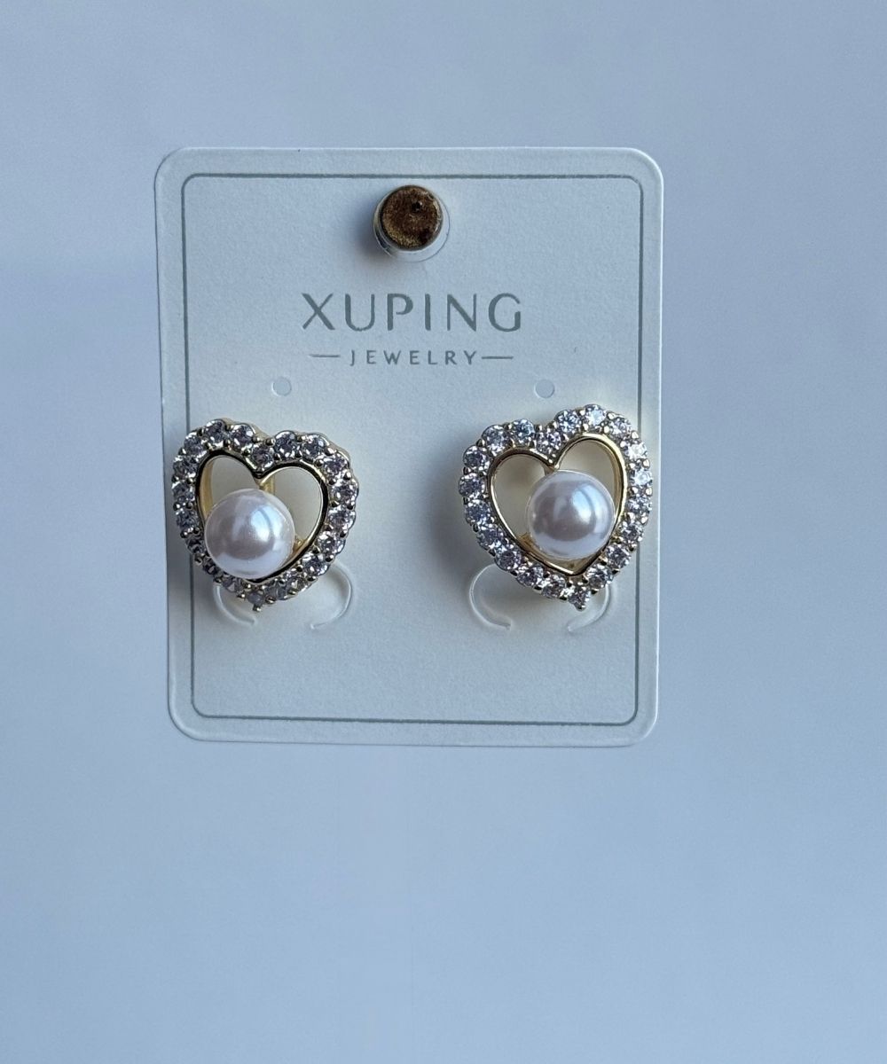 Xuping Kalp Ortası İncili Gold Küpe