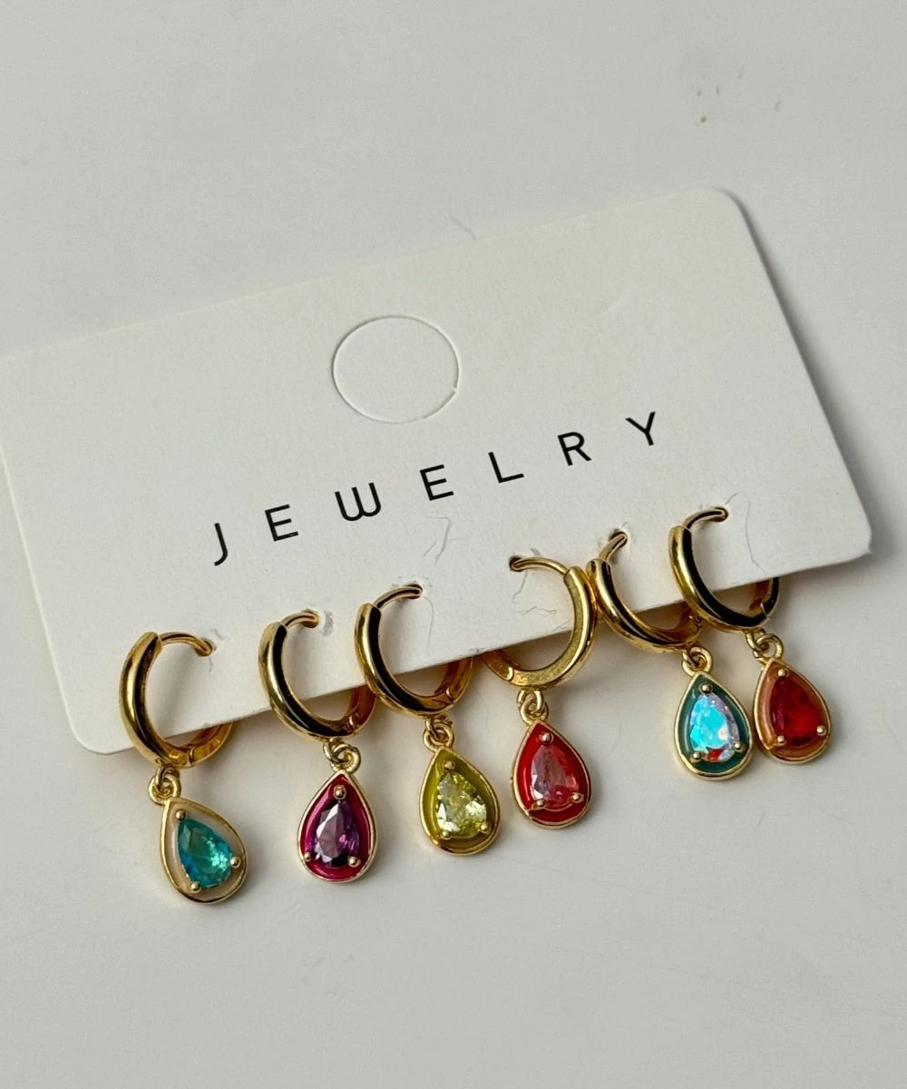 Bijuteri Damla Renkli Taşlı 6'Lı Küpe