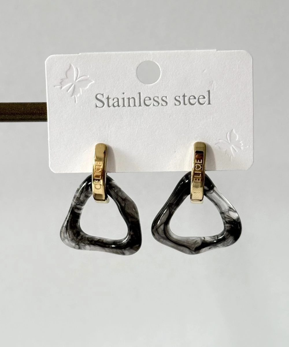 Çelik Siyah Üçgen Küpe