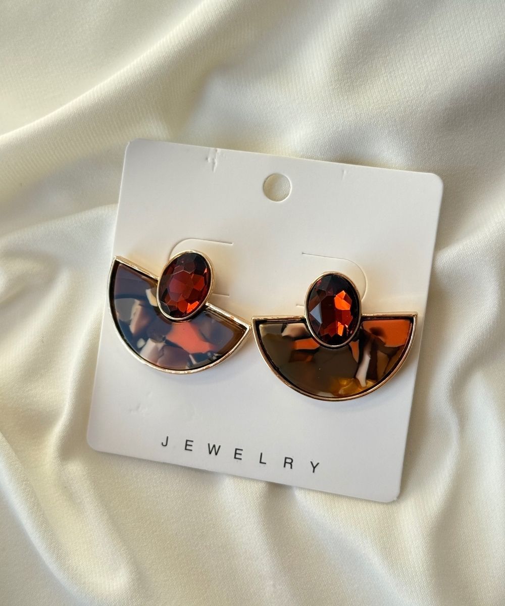 Bijuteri Desenli Kırmızı Yelpaze Küpe