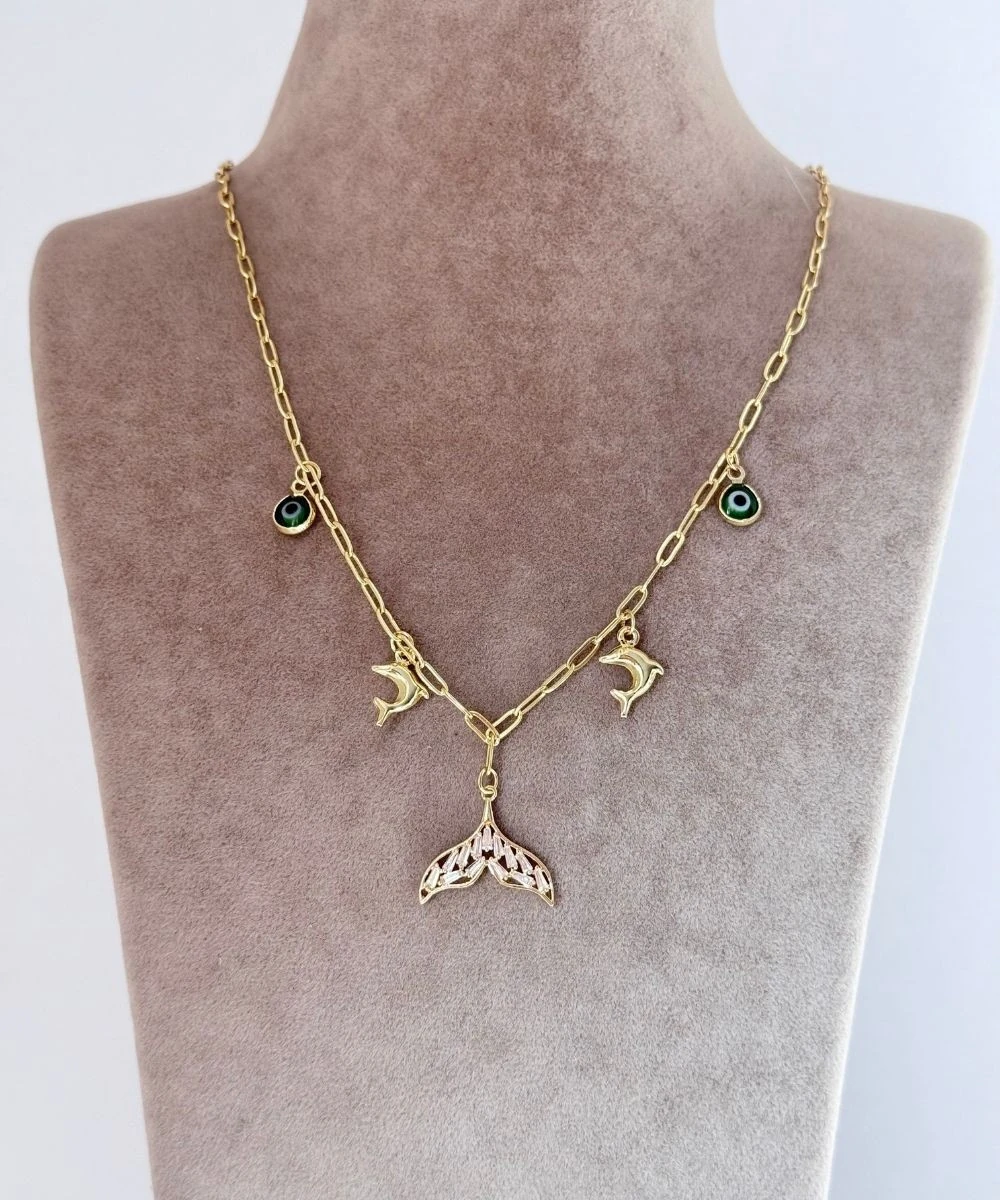 Çelik  Taşlı Yunus Kuyruğu Kolye