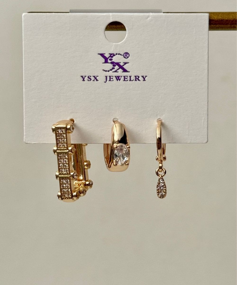 Ysx Baget Taşlı 3'Lü Küpe