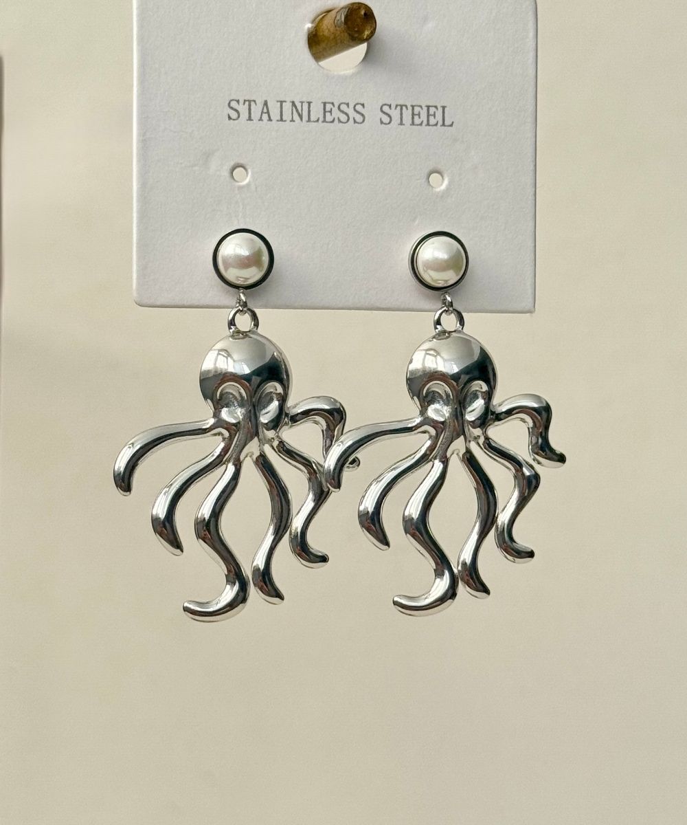 Çelik Ahtapot Silver Küpe