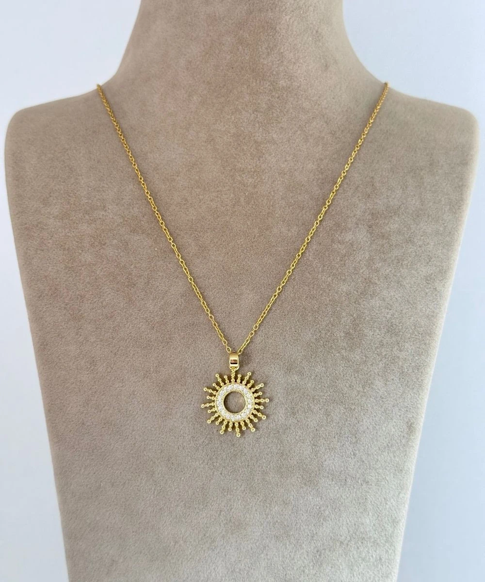 Çelik  Taşlı Yuvarlak Dikenli Kolye