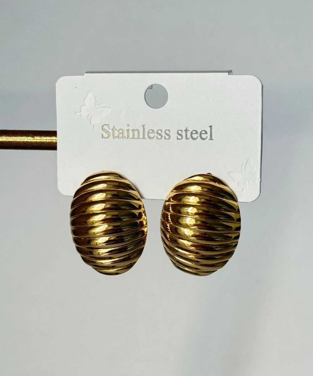 Çelik 2'Li Çizgili Kabuk Gold Küpe