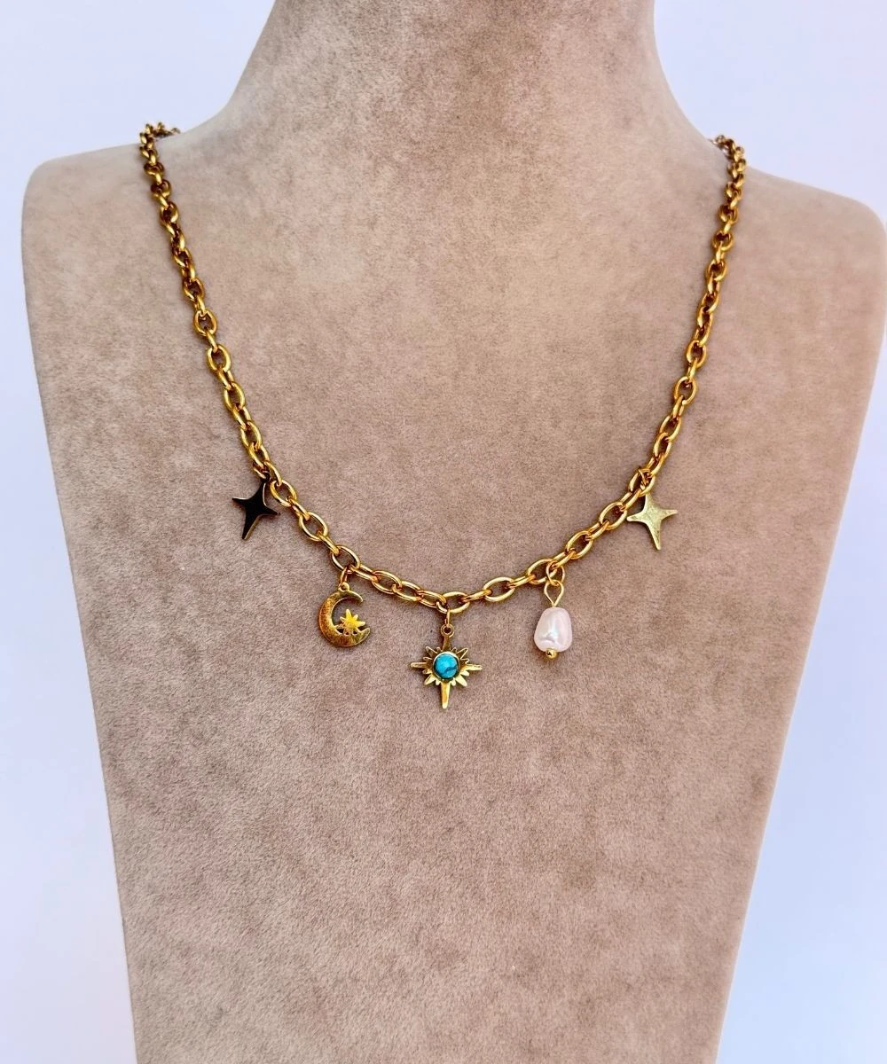 Çelik  Şekilli Ay Yıldız Fener Kolye