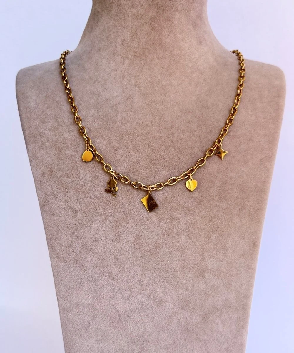 Çelik  5'Li Gül Kalp Yıldız Kolye