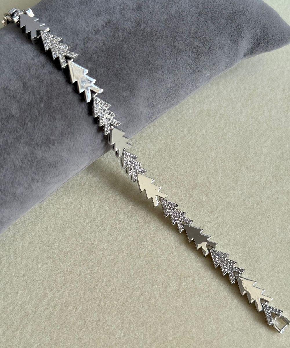 Çelik Üçlü Ok Sıralı Taşlı Silver  Bileklik