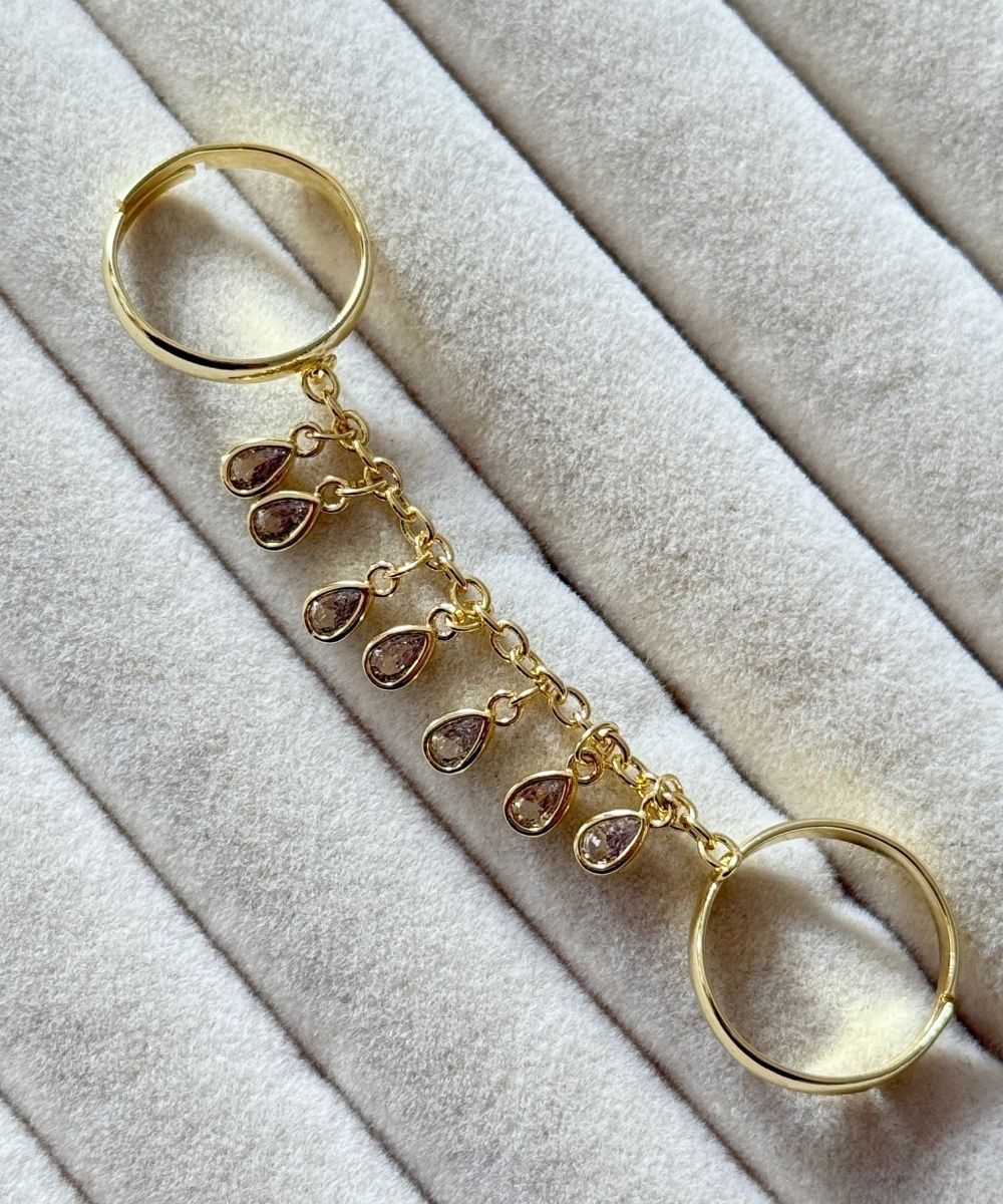 Xuping 2'Li Taşlı Zincir Bağlantılı Ayarlamalı Yüzük