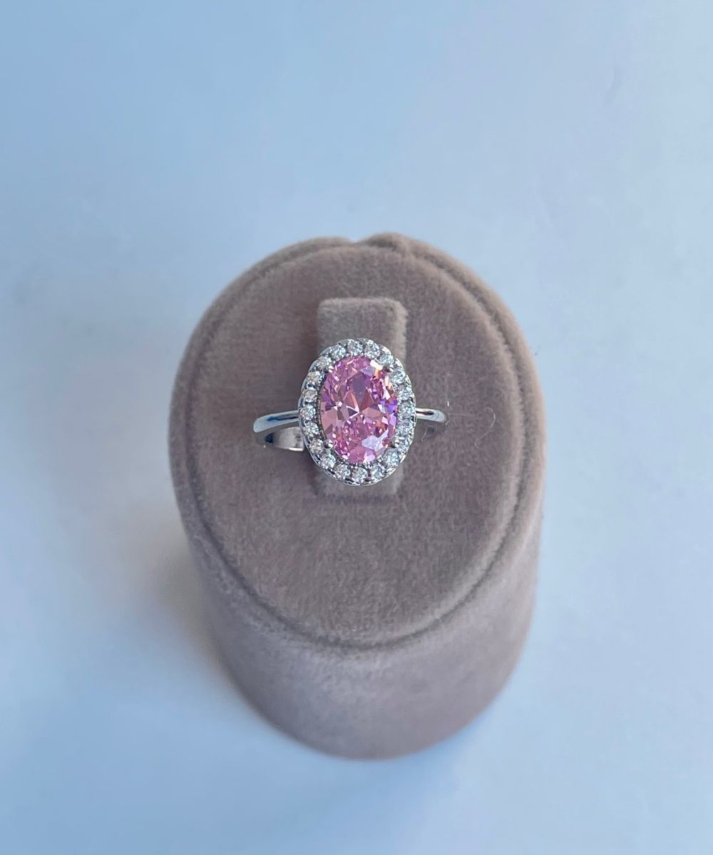 Pirinç Elips Pembe Taşlı Yüzük