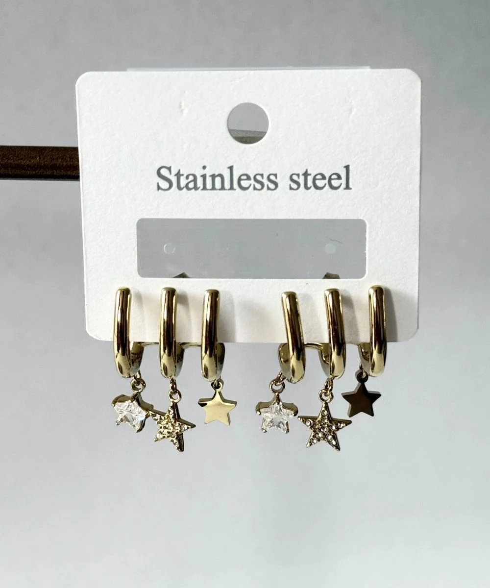 Çelik Çoklu Parıltılı Yıldız Küpe