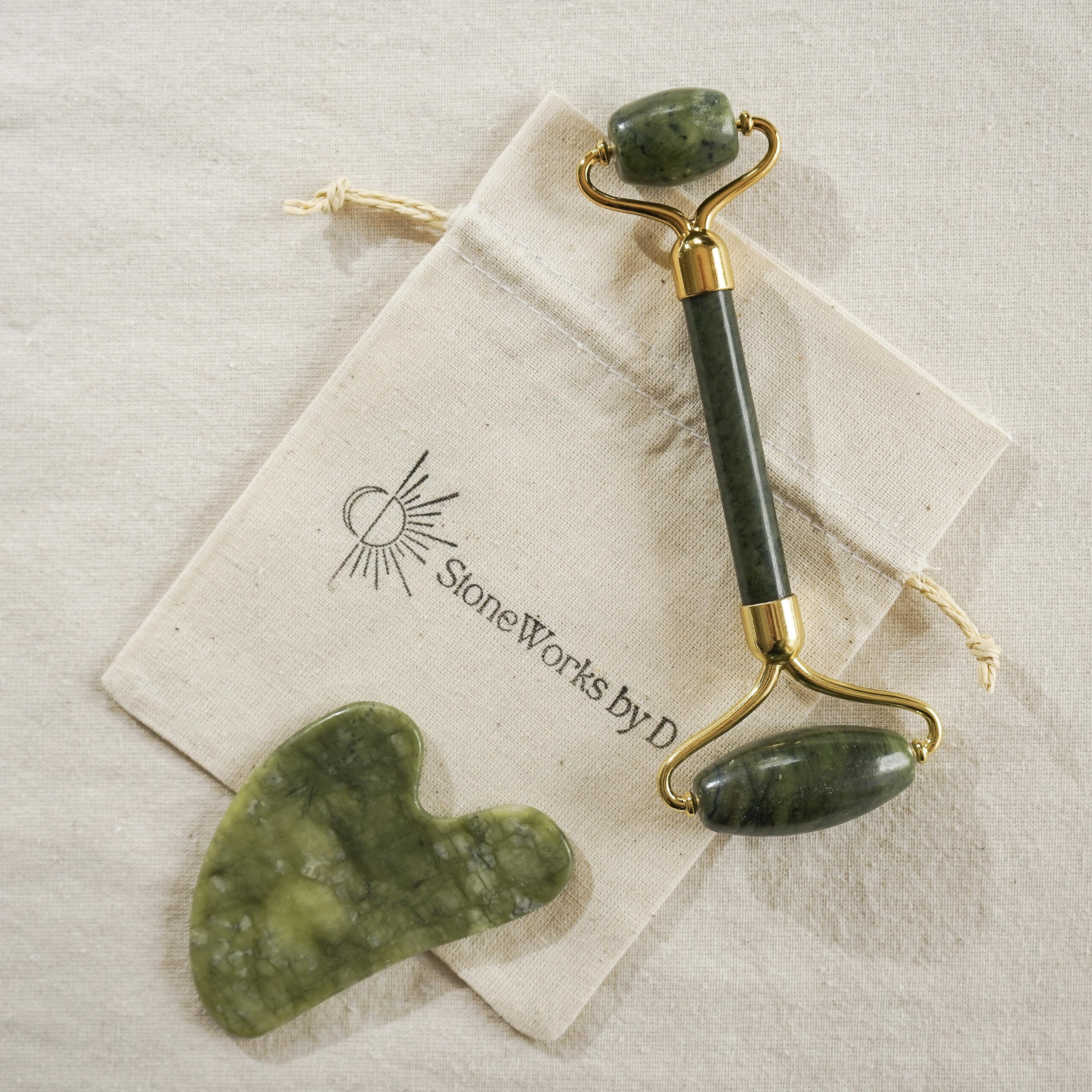 🍃 Kanada Yeşimi Set (Gua Sha + Roller)