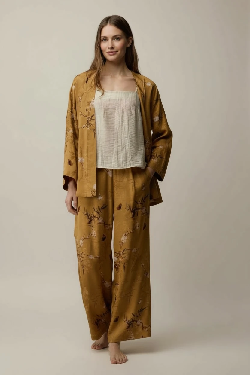  Loraine Alt Üst Sabahlık Takım - Mustard