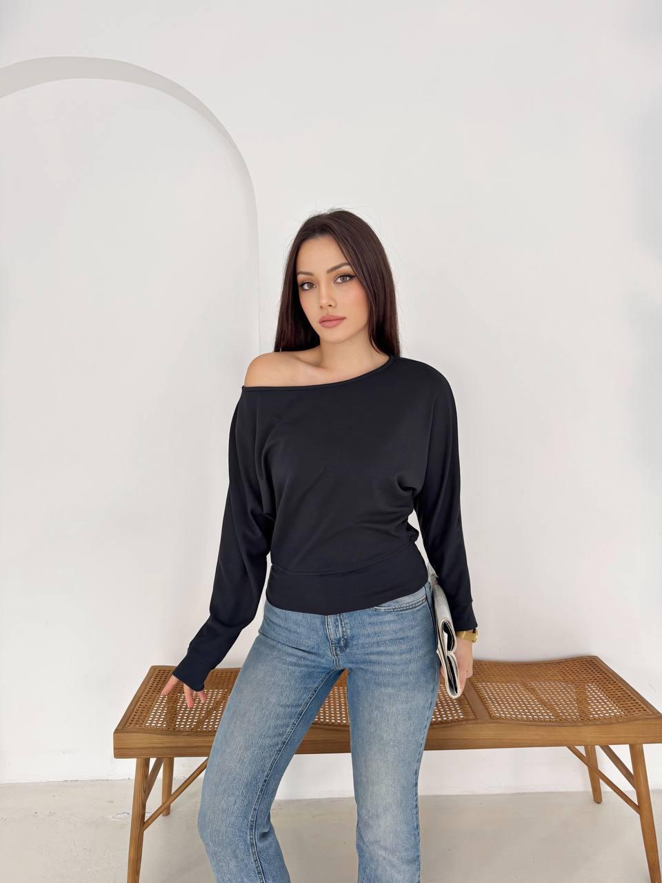 Kayık Yaka Bluz - Siyah