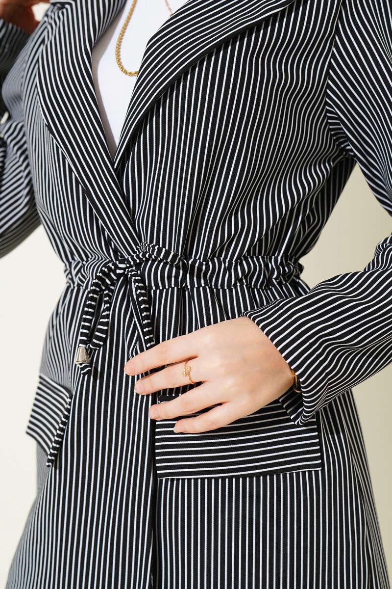 Çizgili Ceket - Siyah