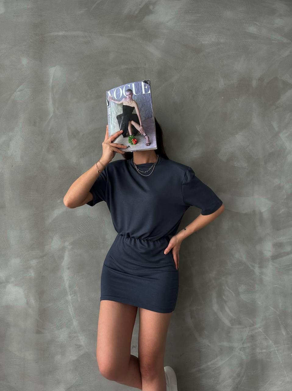 Vatkalı Mini Elbise - Füme