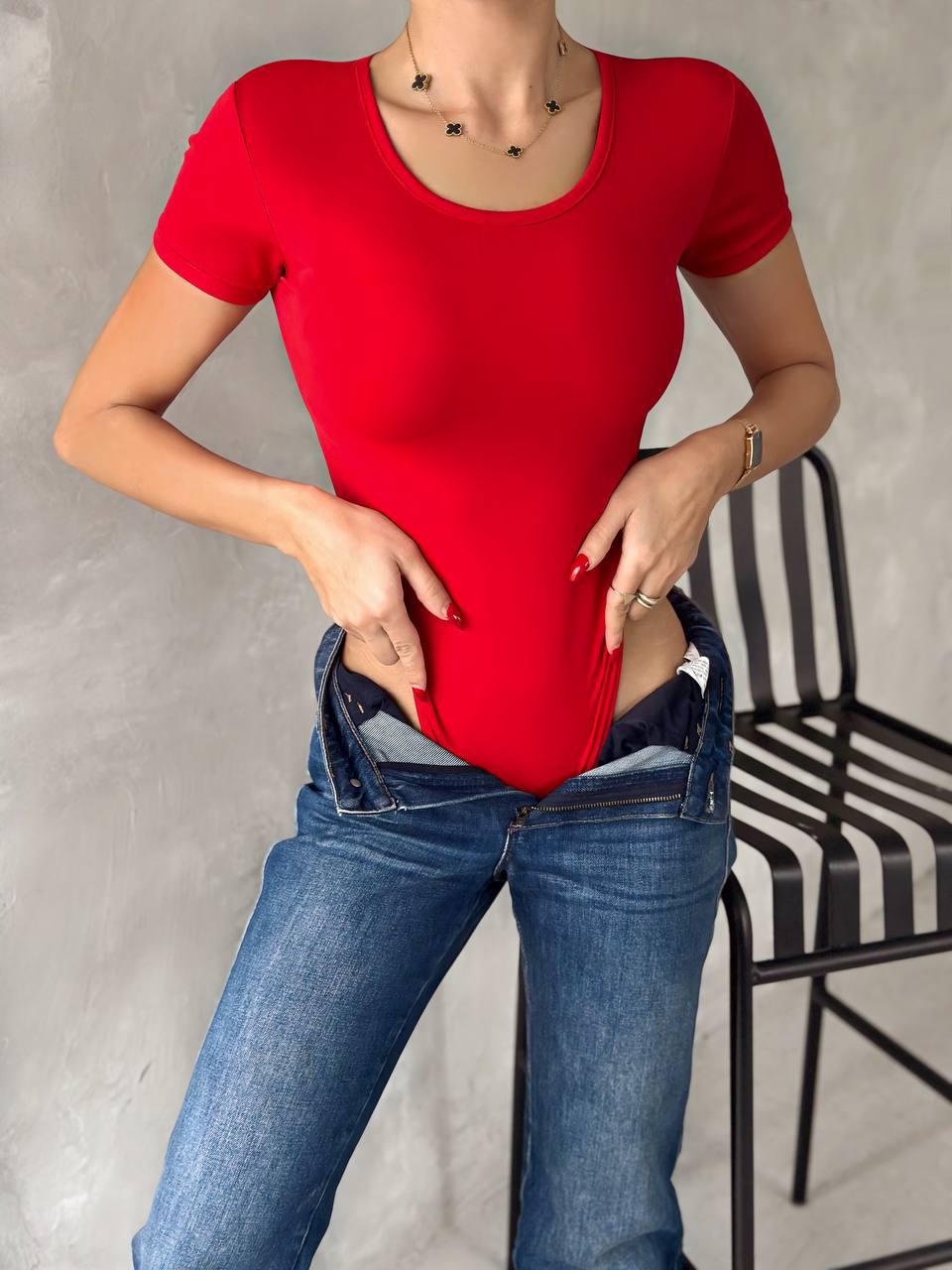 Bisiklet Yaka BodySuit - Kırmızı