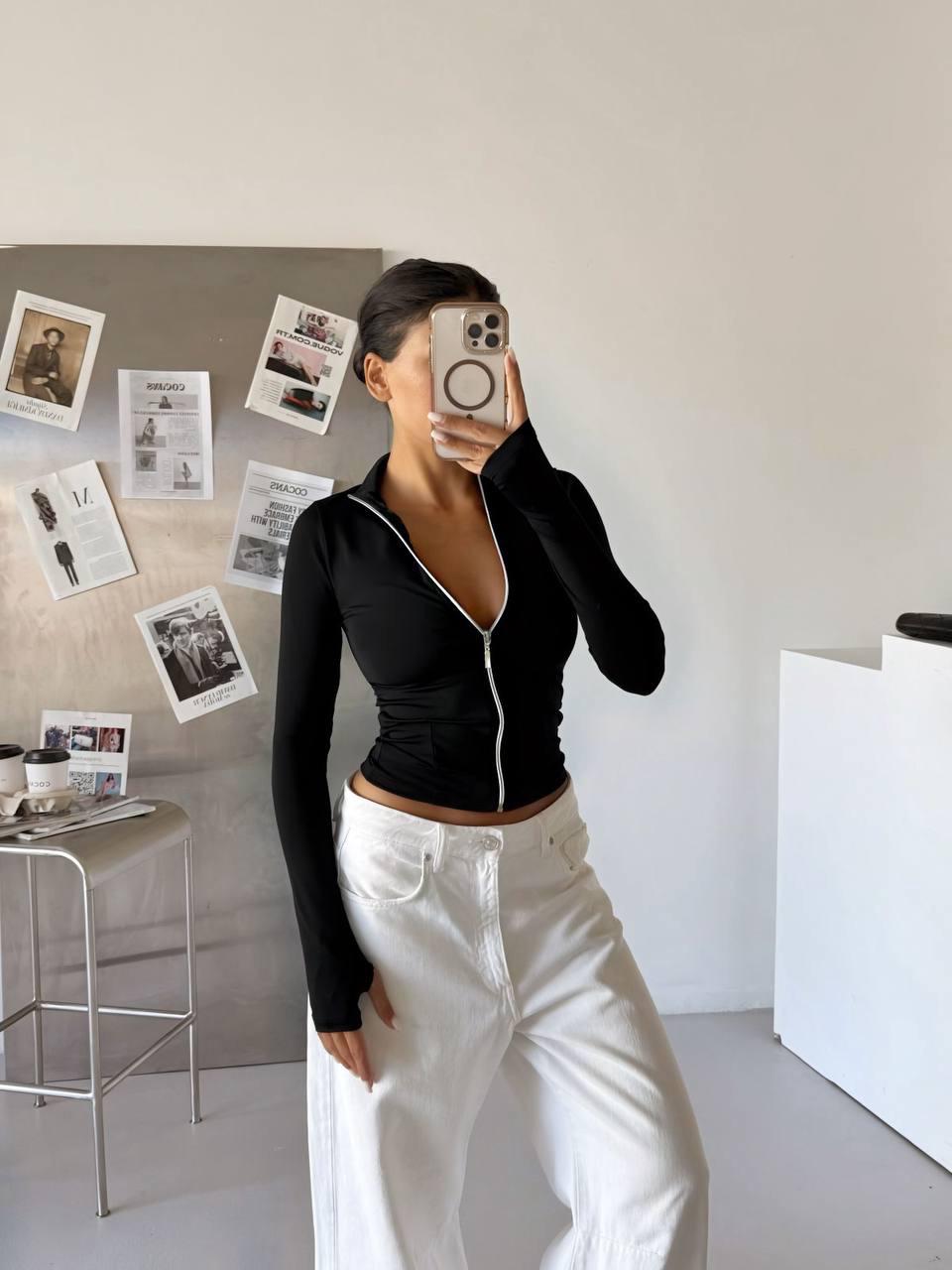 Fermuarlı Uzun Kol Ceket - Siyah