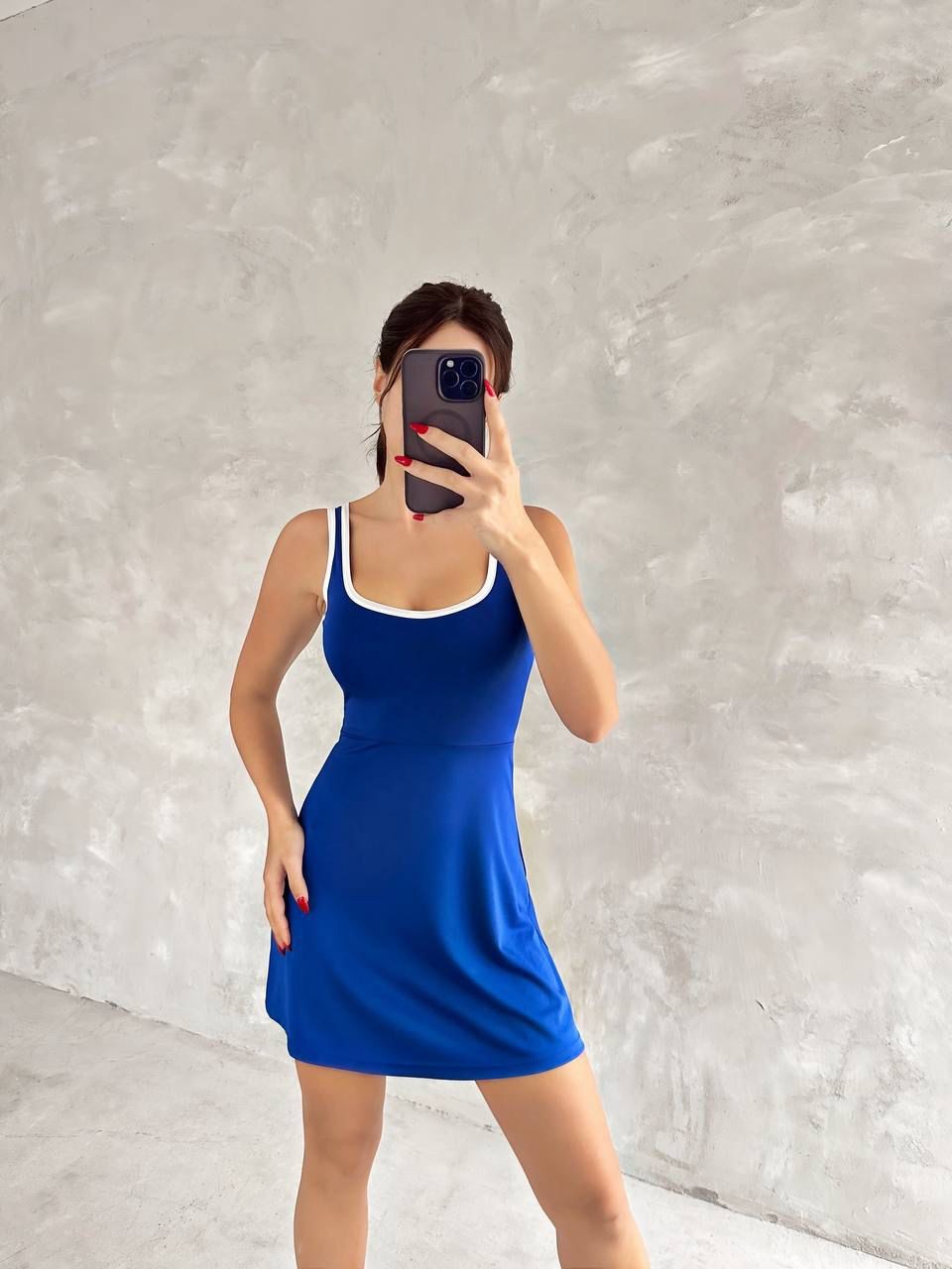 Biyeli Mini Elbise - Mavi